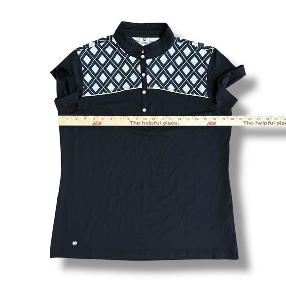 Daily Sports Golf Polo Shirt Women’s XL Black White Geometric Print Short Sleeve - Picture 3 of 11